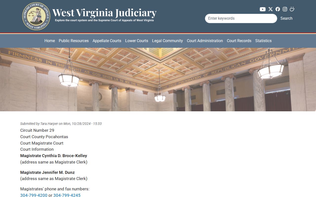 Pocahontas County Magistrate Court bond and release records contact