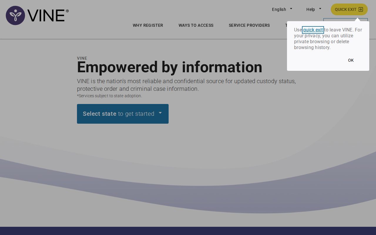 VINELink person search for a Pocahontas County inmate release check